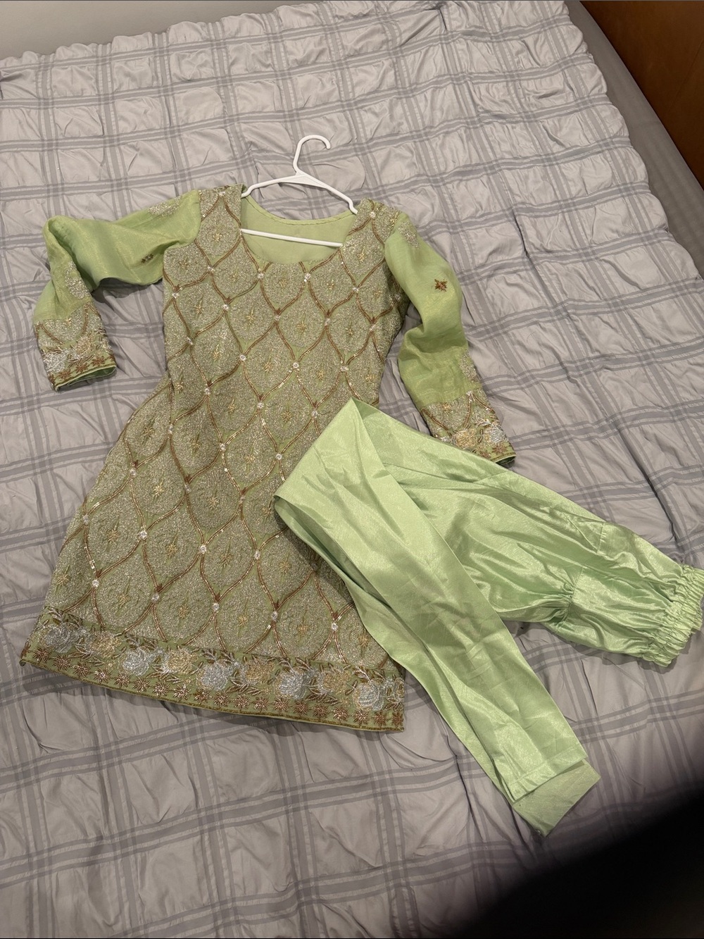 Light Green Embroidered Kurta and Chuddi Dar